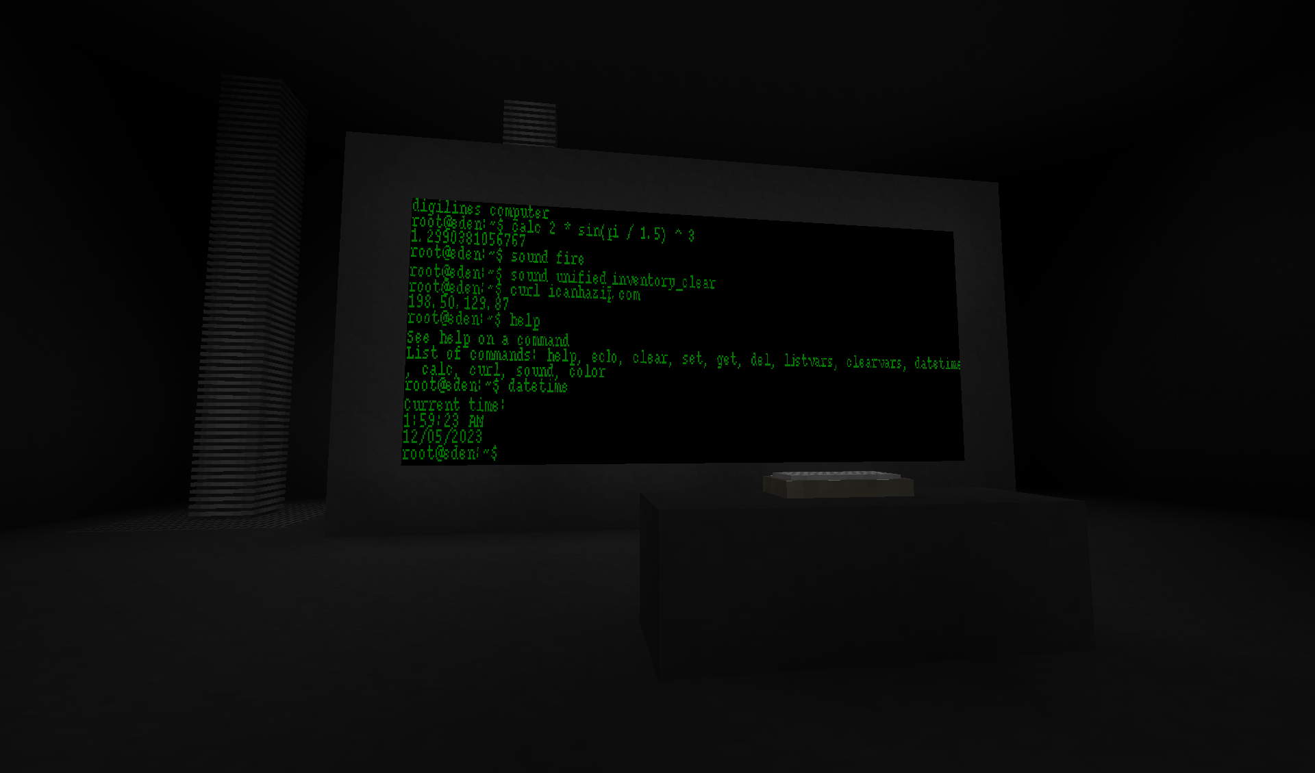"Ventilated computer with several commands executed on its large screen" by Bituvo. Find on the "Eden Lost" server at station "Computer" under travelnet "Thresher" at spawn